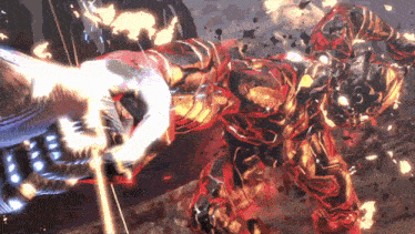 a video game character is being attacked by another character