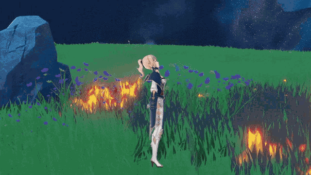 a cartoon drawing of a hand holding a tiny person in a field