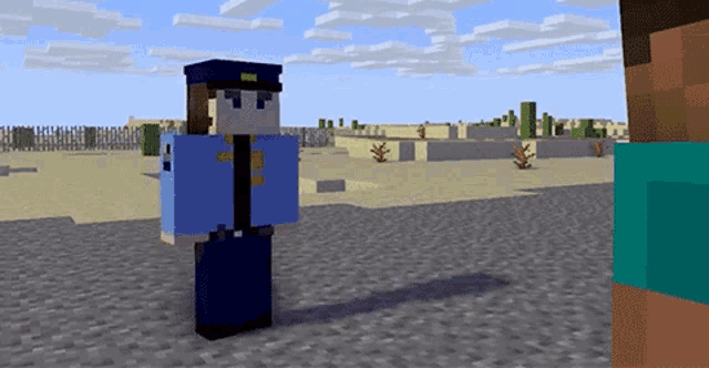 a police officer is standing next to a man in a minecraft video game
