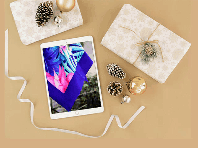 a tablet with a picture of a scarf on its screen