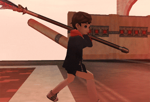 a cartoon character is holding a sword over his head