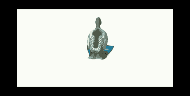 a duck with blue flippers on its legs