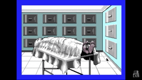 a cartoon of a person laying on a table with the letters lgr below it