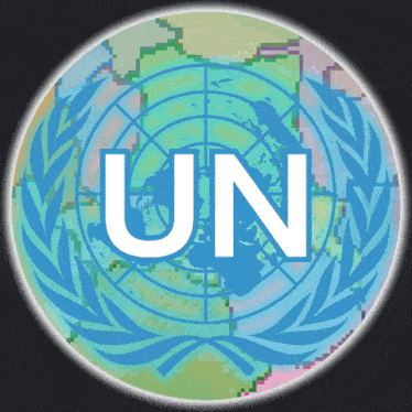 a logo for the united nations with a blue globe in the background