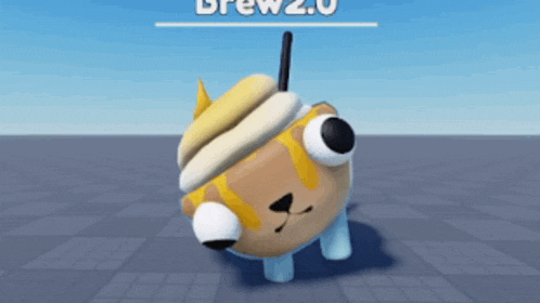 a cartoon dog wearing a hat and a straw with the word brew 2.0 on the bottom