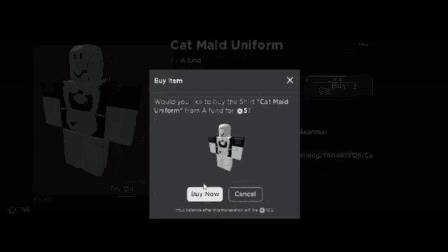 a screenshot of a purchase completed by a fund on roblox