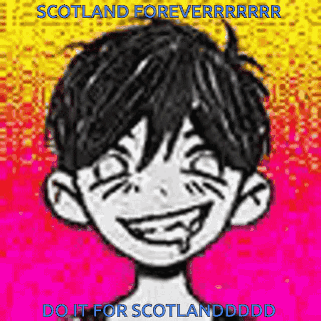 a cartoon of a boy with a smiley face and the words scotland foreverrrr do it for scotlandddd