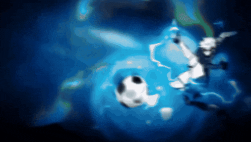 a blurry image of a soccer player kicking a ball