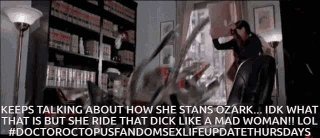 a woman is talking about how she stans ozark idk what that is but she ride that dick like a mad woman !! lol