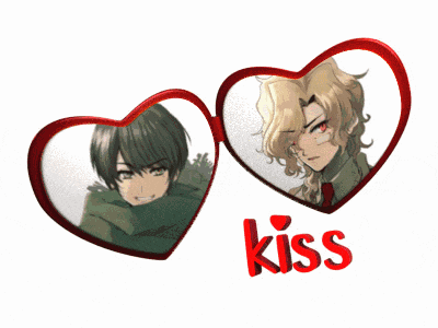 a couple of heart shaped glasses with the word kiss on the bottom