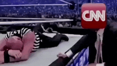 a cartoon of a wrestling match with a cnn logo in the background