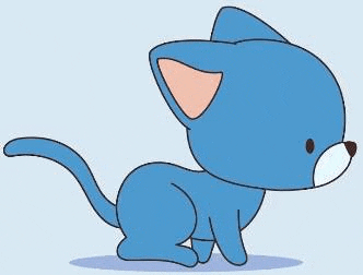 a blue cat is sitting on the ground and looking to the side .