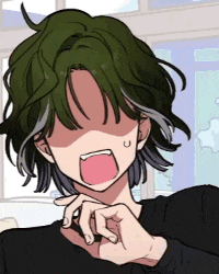 a person with green hair is making a funny face with their mouth open