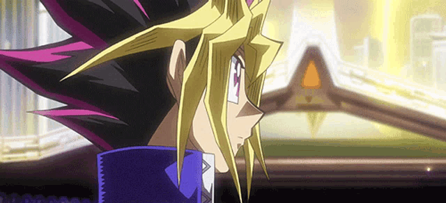 a close up of a cartoon character with a purple jacket on