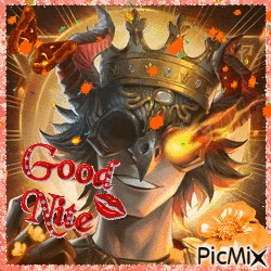 a picture of a demon with a crown on his head and the words good nite