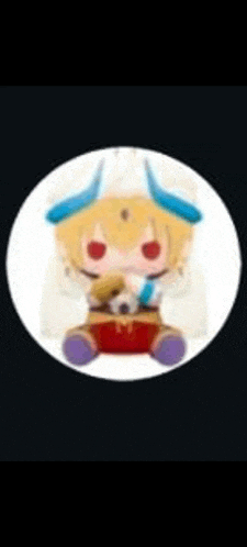a stuffed animal with horns on it is sitting in a circle .