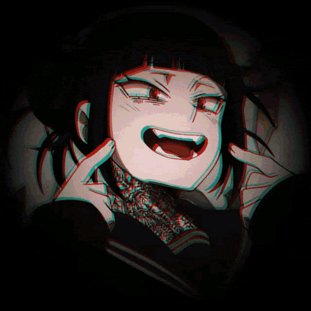 a drawing of a girl with a purple and green glowing face