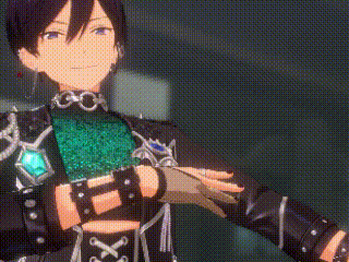 a close up of a person in a video game wearing a black jacket and gloves .