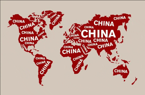 a map of the world with the word china in white