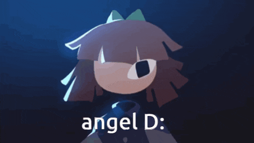 a cartoon character with the words angel d written on the bottom