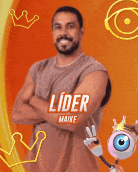 a man with his arms crossed is wearing a shirt that says lider maike on it