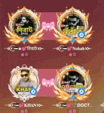 a screenshot of a video game showing four avatars including khan