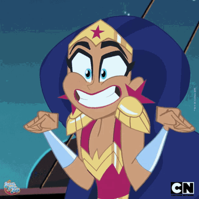 a cartoon of wonder woman with a cn logo in the corner