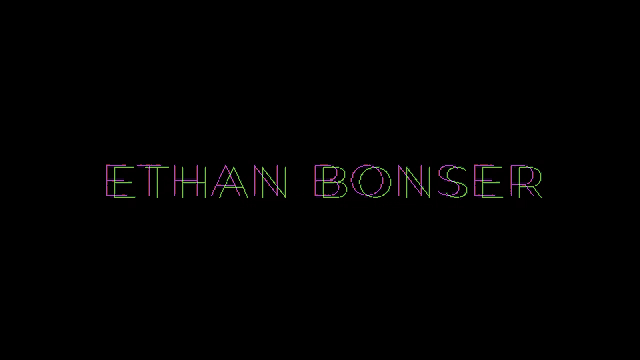 the name ethan bonser is displayed in neon letters