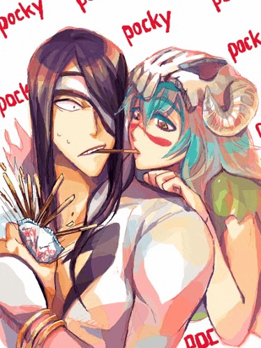 a drawing of a man and a woman with the word pocky on the bottom