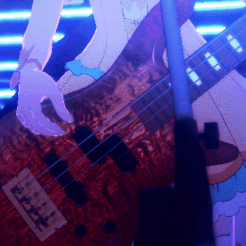 a close up of a person playing a guitar with a blue background