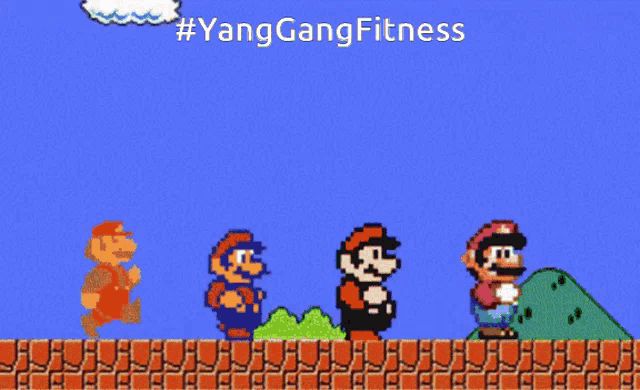 a video game screen with mario and luigi on it and the hashtag yanggangfitness