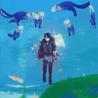 a painting of a person in the water with the word web visible in the corner