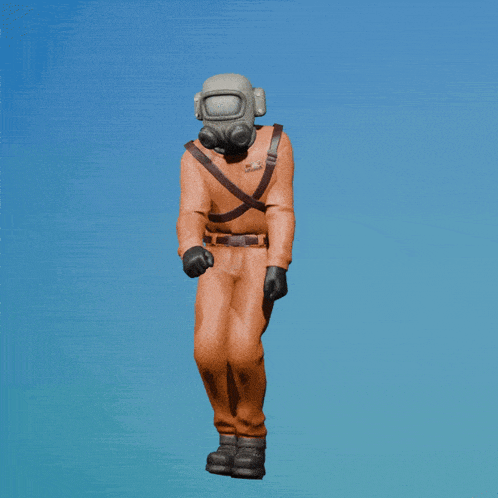 a man wearing a gas mask and gloves is standing in the air