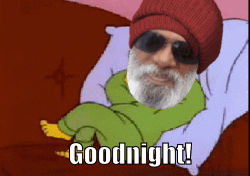 a cartoon of a man laying on a couch with the words goodnight written on the bottom