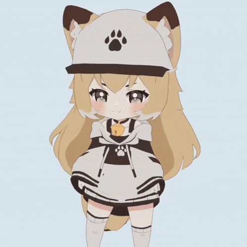 a drawing of a girl with a paw print on her hat