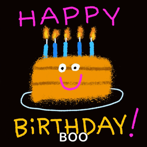 a birthday cake with candles and the words happy birthday boo below it