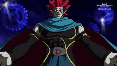 a cartoon character from super dragon ball heroes with red hair