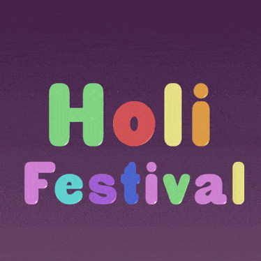 a purple background with the words holi festival surrounded by colorful splashes