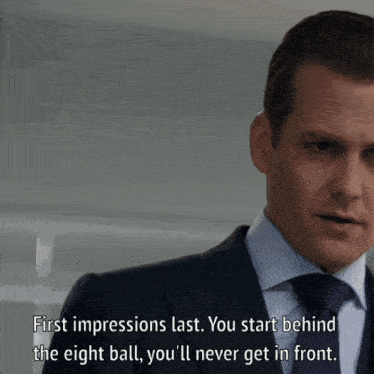 a man in a suit and tie says first impressions last
