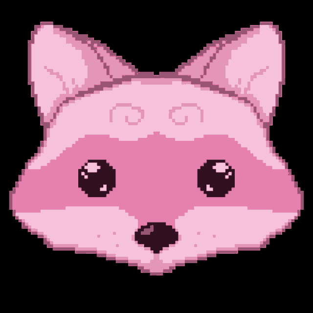 a pixel art drawing of a pink raccoon