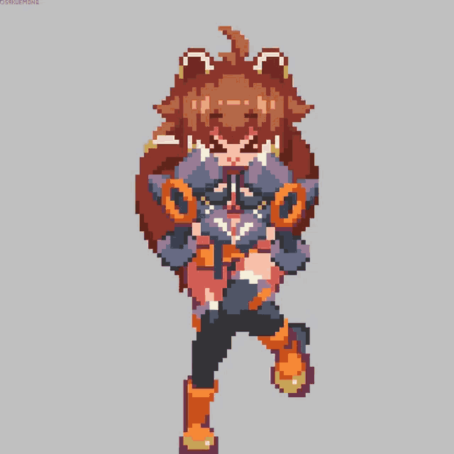 a pixel art drawing of a woman with a squirrel tail