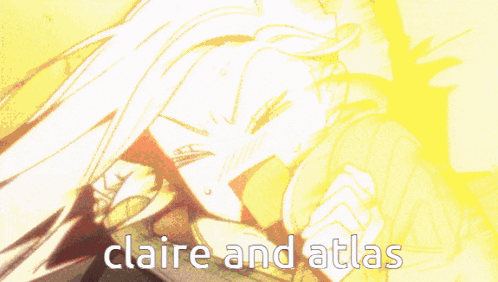 a cartoon of a girl with pink hair and the words claire and atlas below her