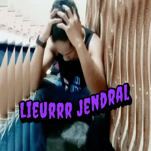 a man sitting on a bed with his hands on his head and the words lieurrr jendral on the bottom
