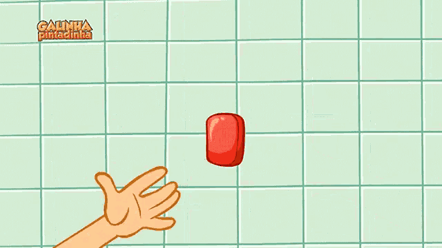 a cartoon of a person holding a red soap bar with the words galinha pintadinha written on the bottom