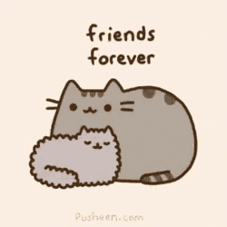 a cartoon of a cat hugging another cat with the words friends forever on the bottom