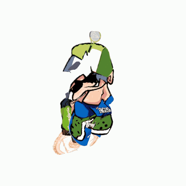 a cartoon character is holding a soundwave device in his hand