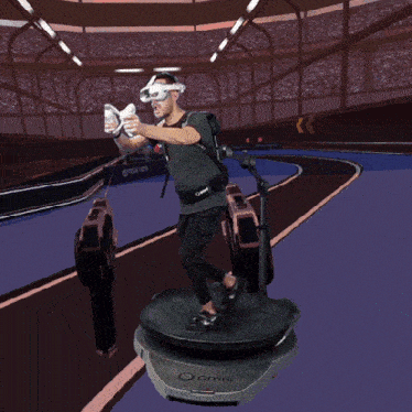 a man is playing a video game with the word omni on it