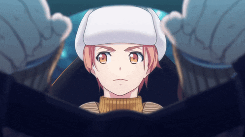 a cartoon character wearing a white hat and sweater