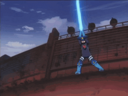 a cartoon character with a blue light coming out of his feet
