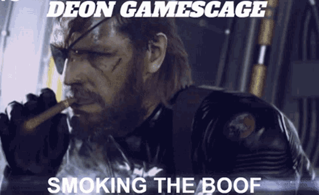 a man smoking a cigar with the words deon gamescage smoking the boof